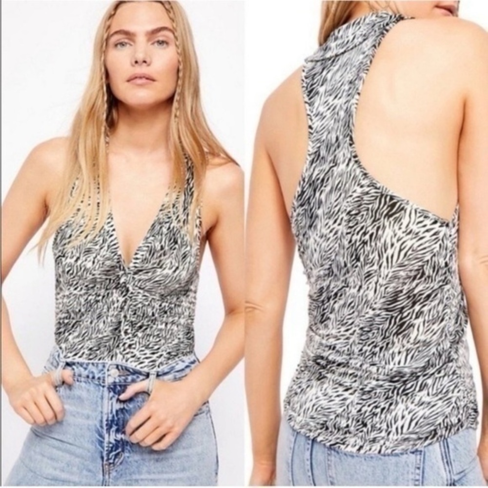 NWT Free People Coco Zebra Print Racerback Tank Top